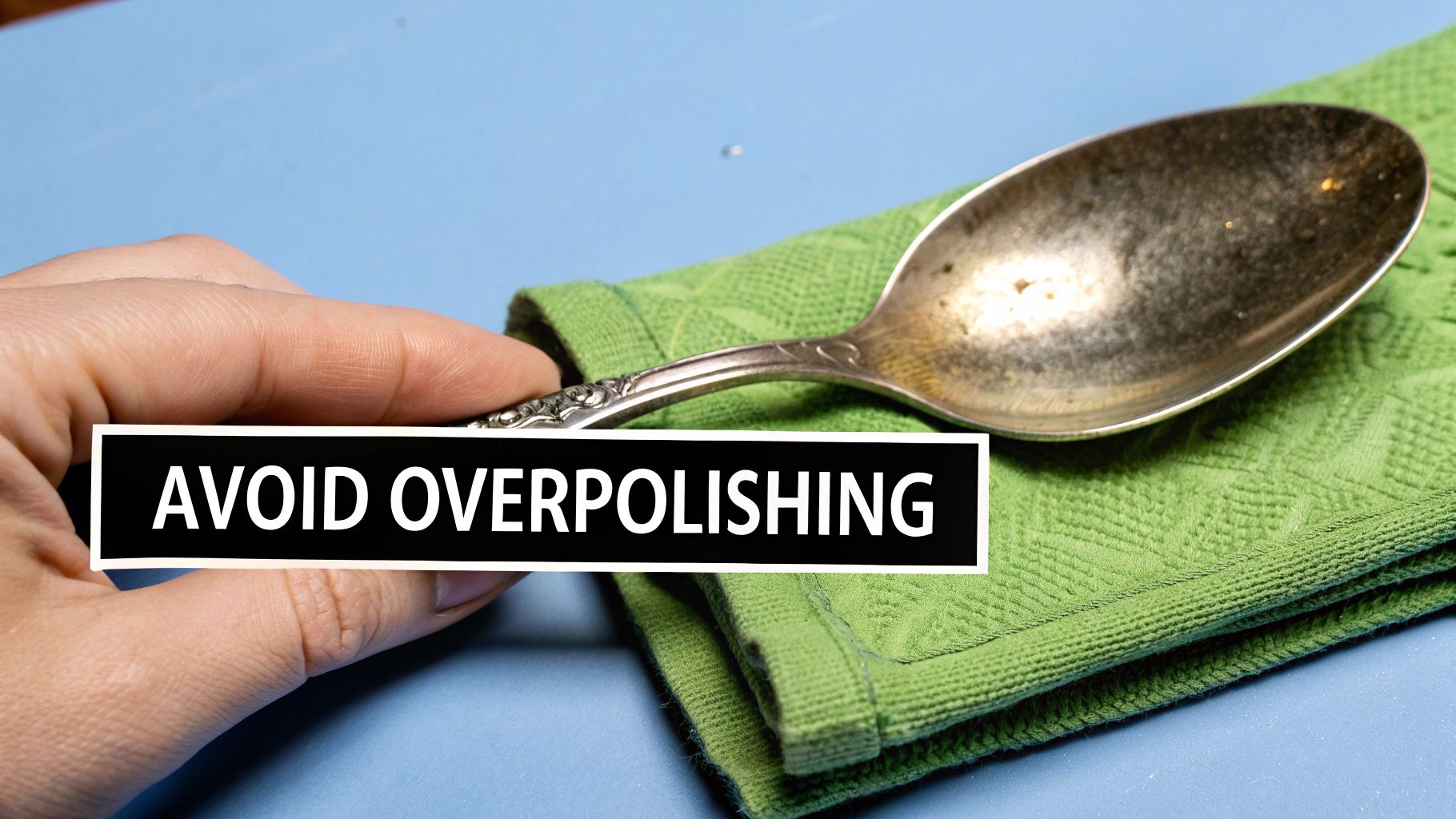 A tarnished antique silver spoon and fork lying on a dark wooden surface.