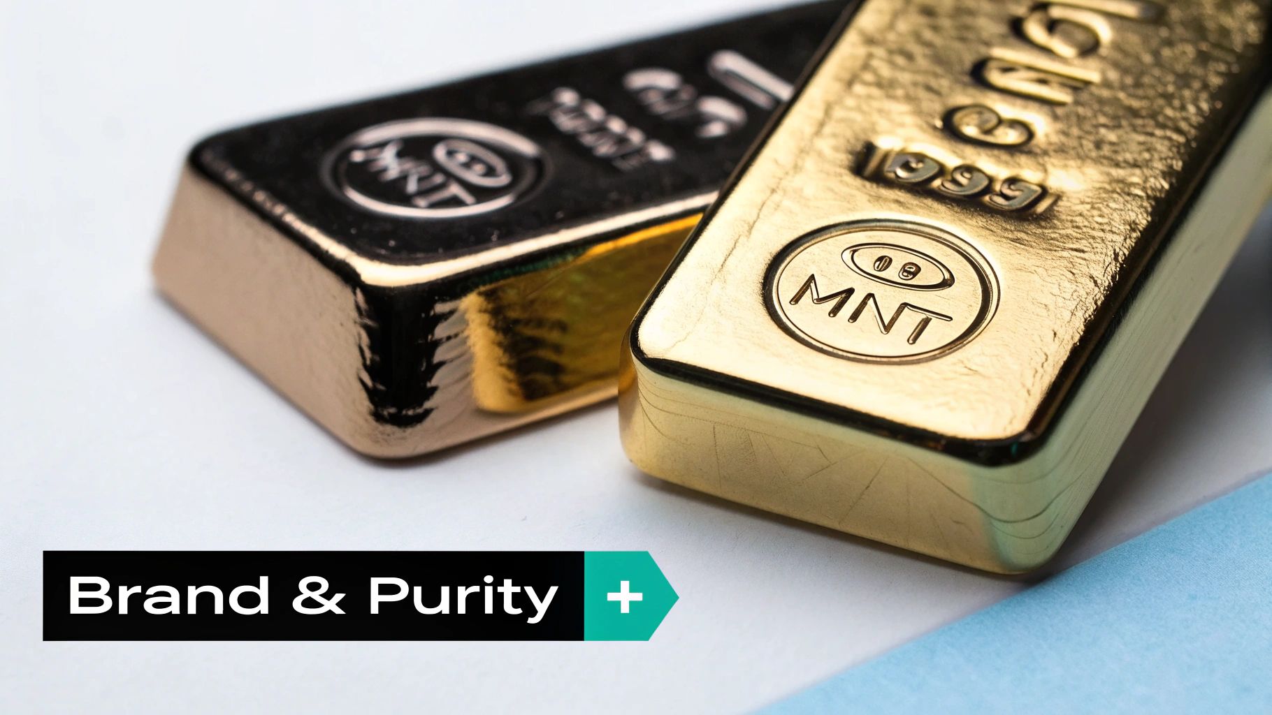 Close-up of a 1 oz gold bar showing its purity markings.