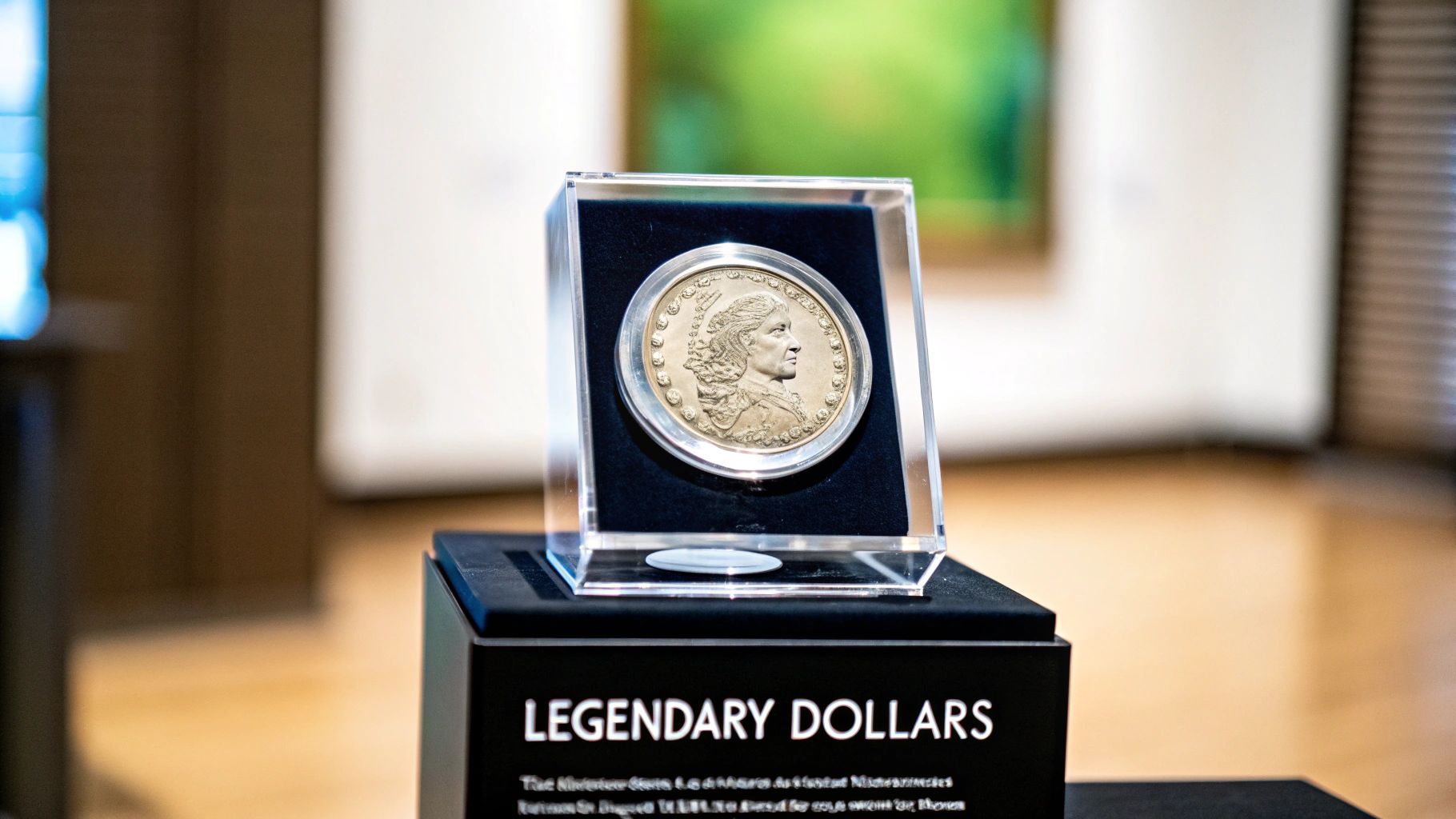 An old, valuable silver dollar coin displayed on a dark surface.