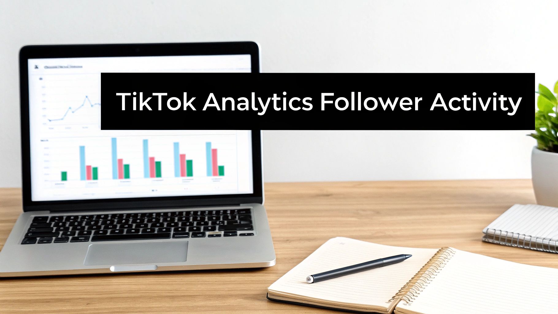 Laptop displaying an analytics dashboard on a wooden desk.