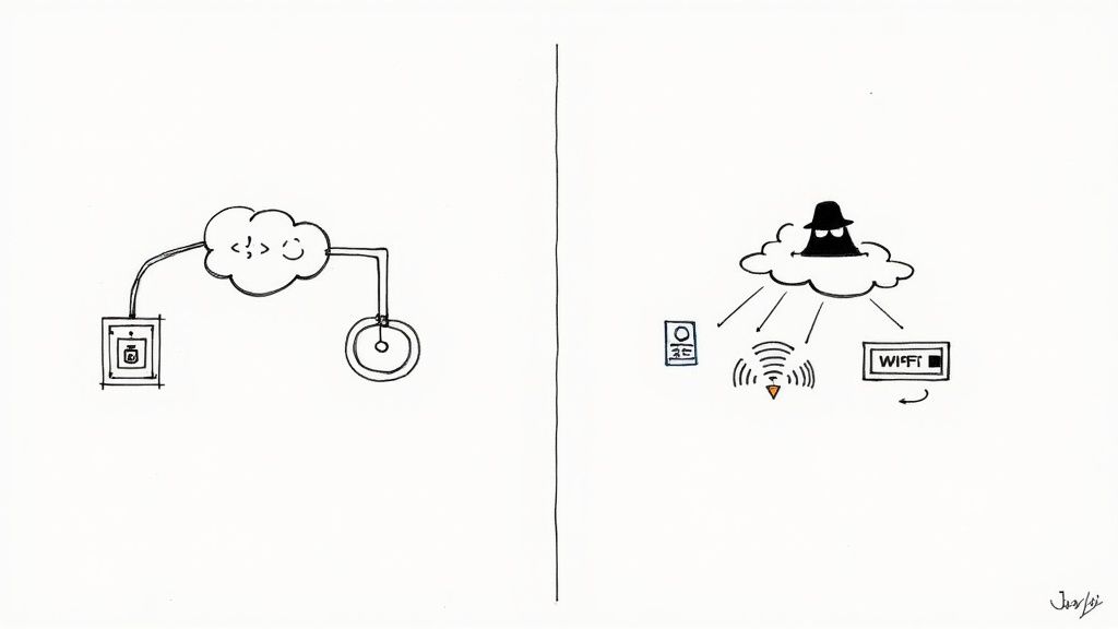 A stylized graphic showing a padlock over a Wi-Fi symbol, representing cybersecurity for wireless networks.