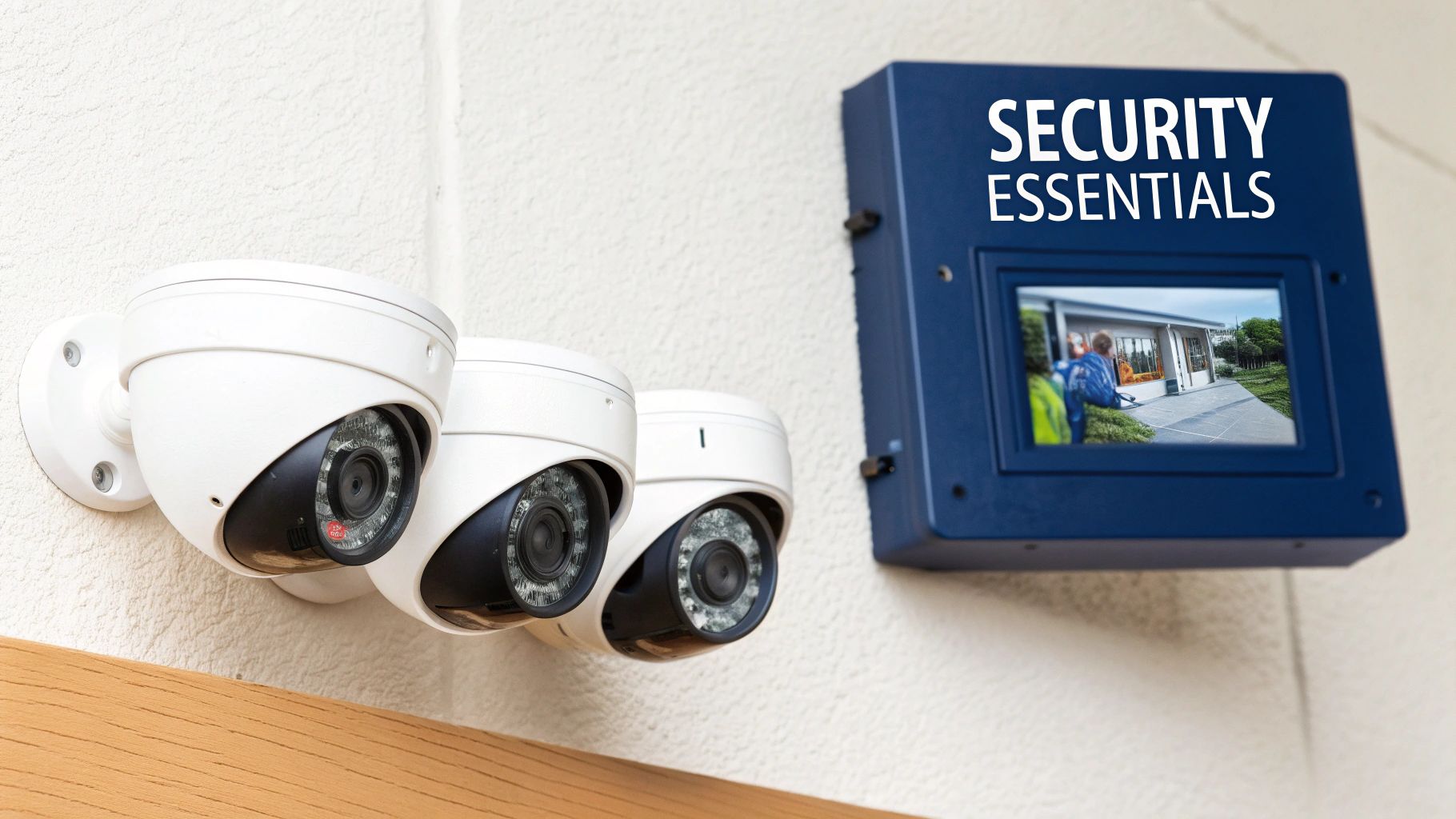 A security monitoring professional at a desk with multiple computer screens showing security feeds.