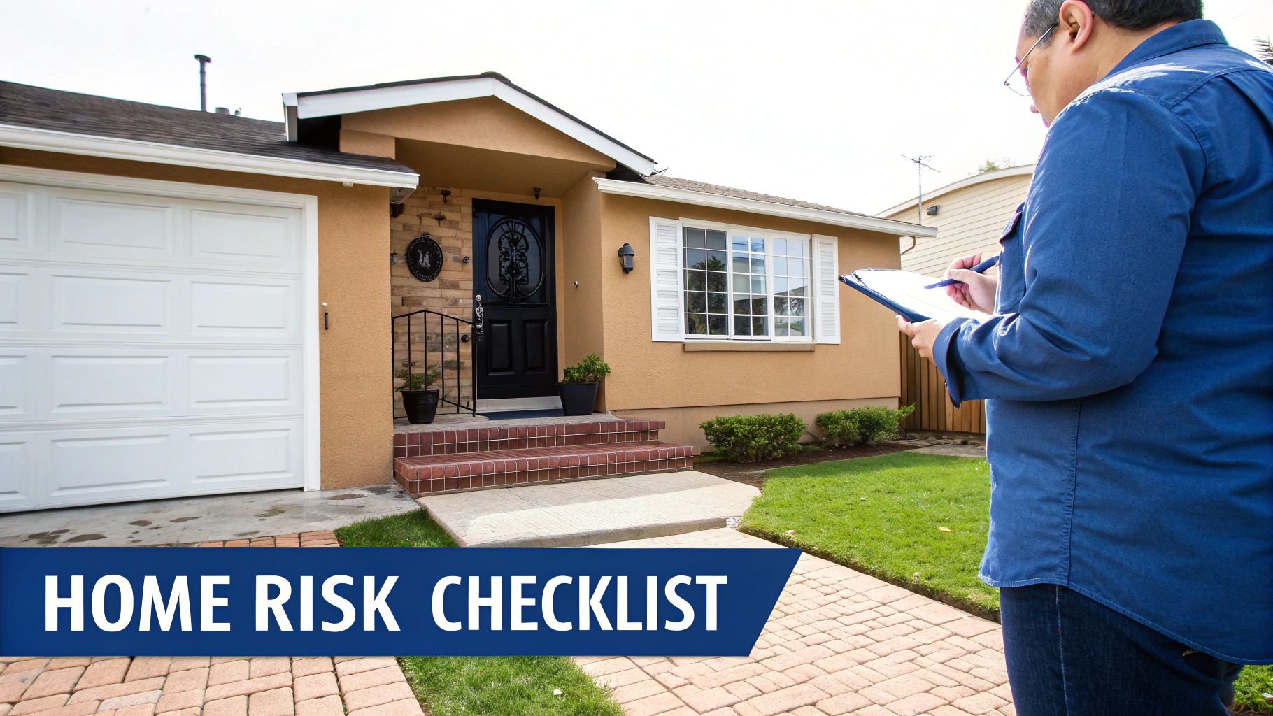 A modern living room with large windows showing a home security system keypad on the wall.
