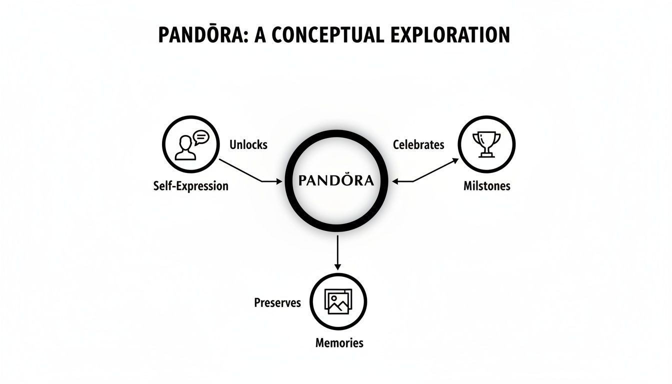 A conceptual diagram showing PANDORA unlocking self-expression, celebrating milestones, and preserving memories.