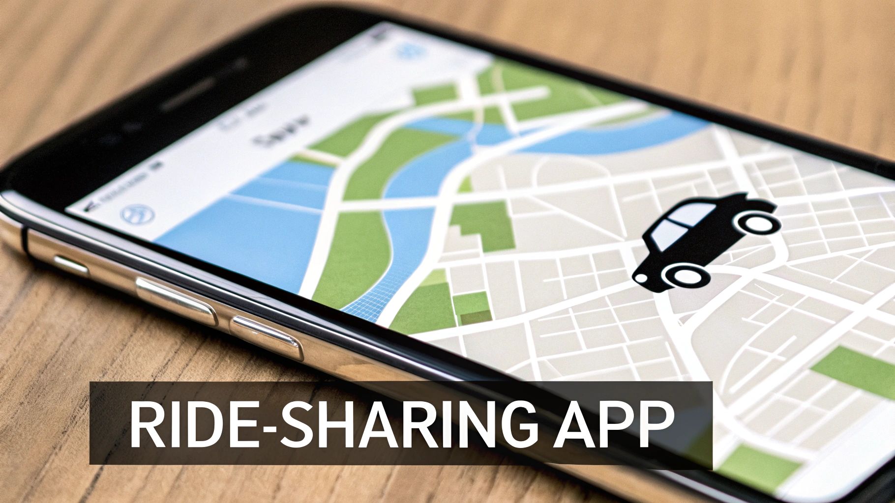 A person using a ride-sharing app on their smartphone to book a trip from Thorpe Park to London.