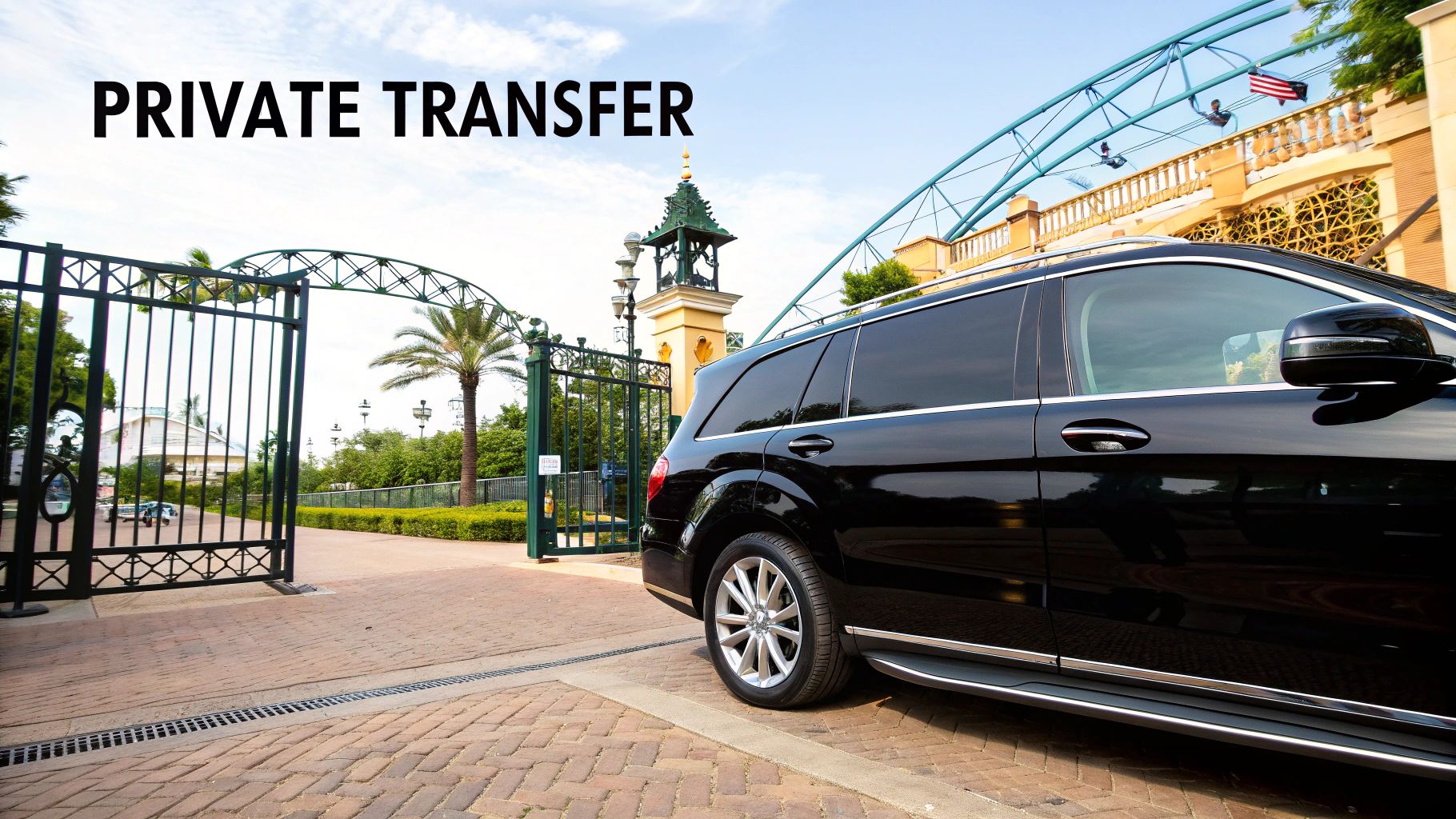 A private hire vehicle waiting outside a modern building, ready for a transfer.