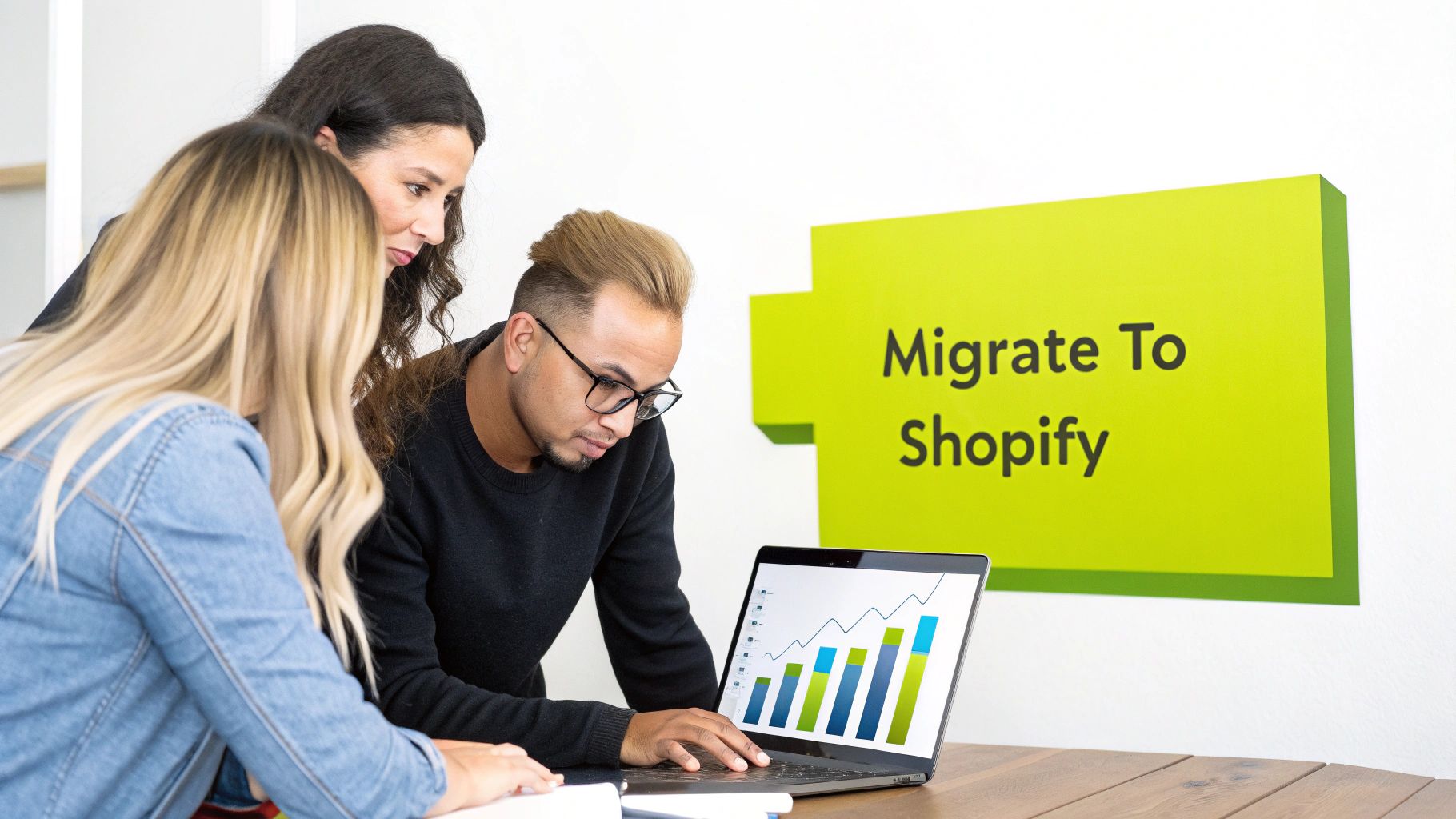 A stylized graphic showing the BigCommerce and Shopify logos with an arrow pointing from BigCommerce to Shopify, representing the migration process.