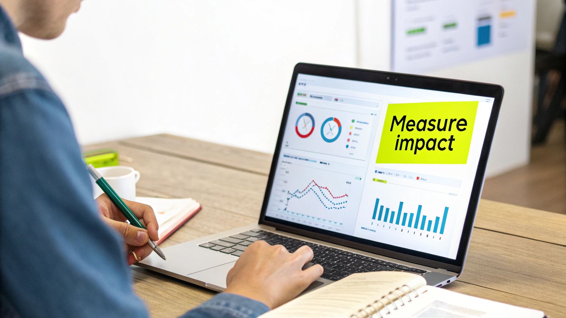 A person analyzing graphs and charts on a computer screen, representing SEO performance measurement.