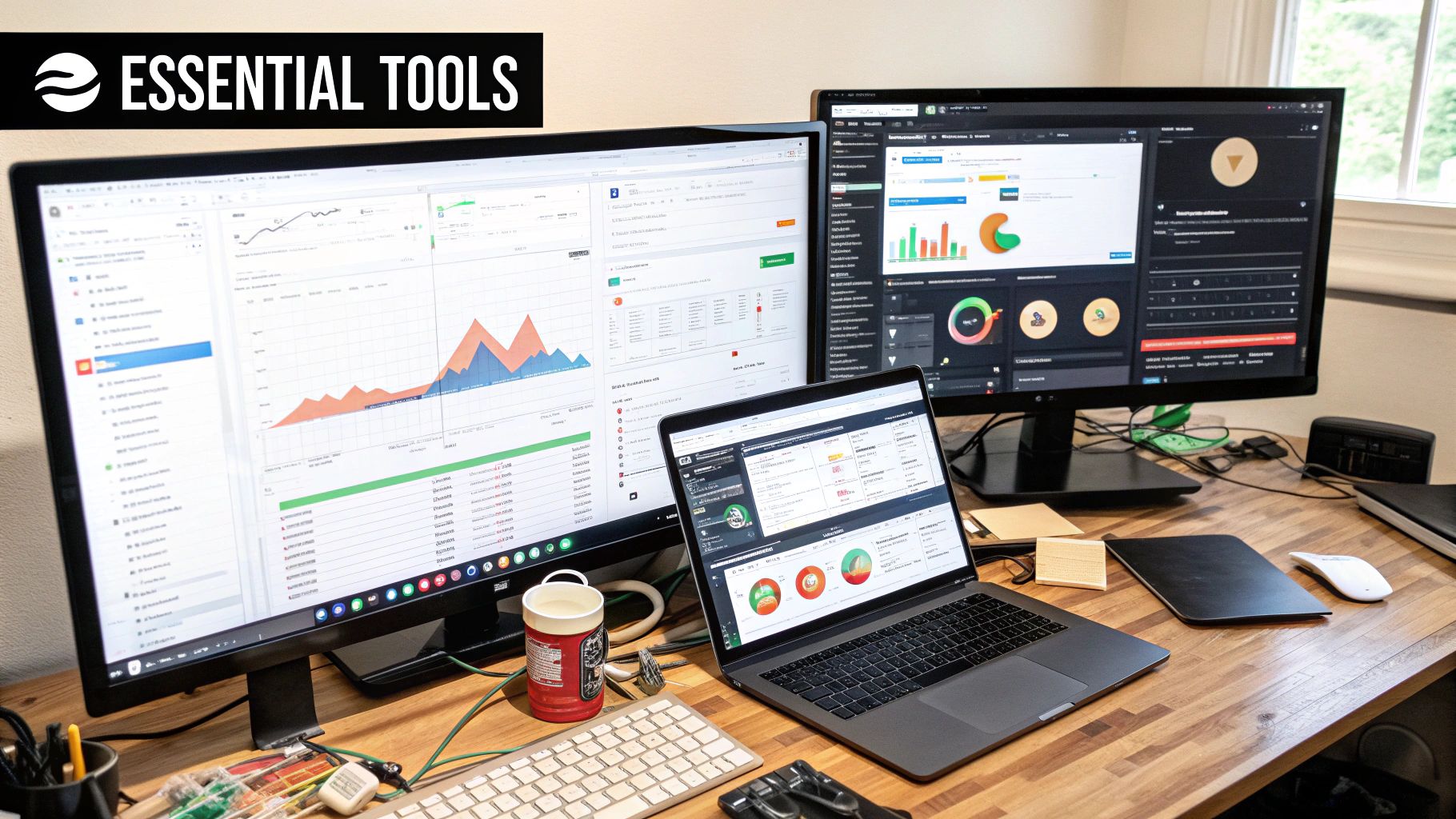 A collection of digital tools and icons on a screen, representing website management software