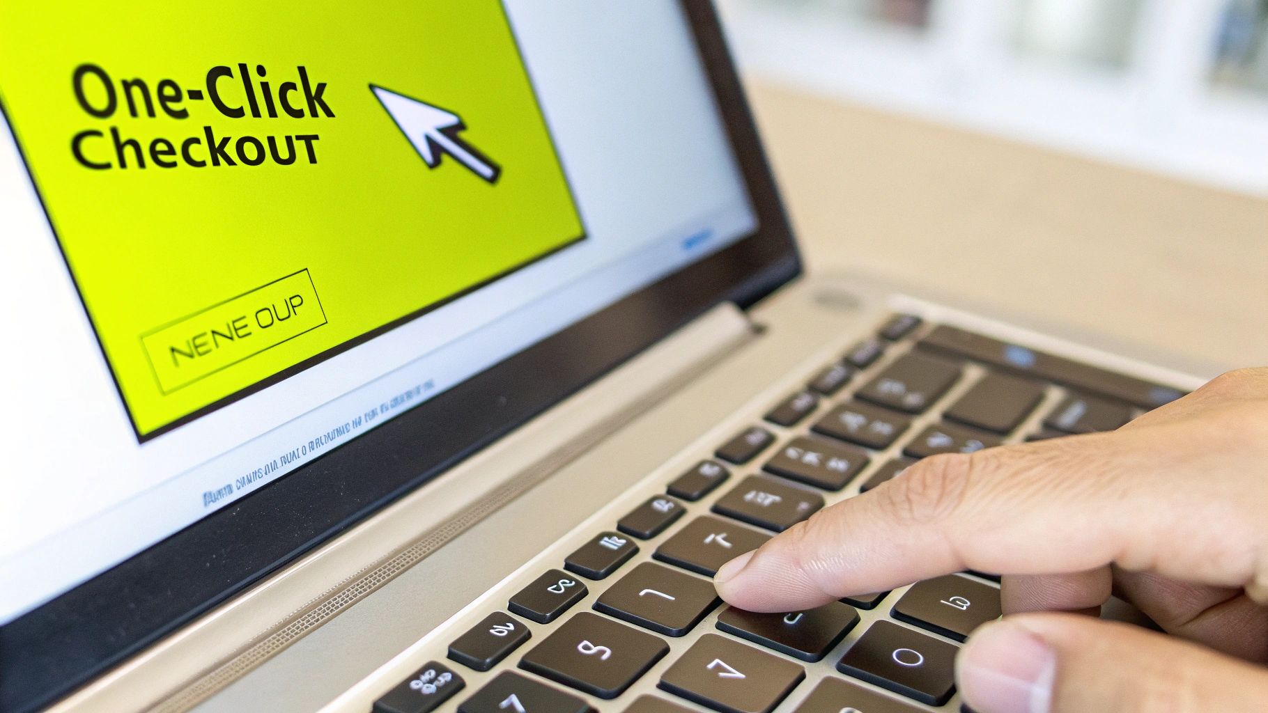 An illustration showing a simplified one-click checkout process on a mobile phone.