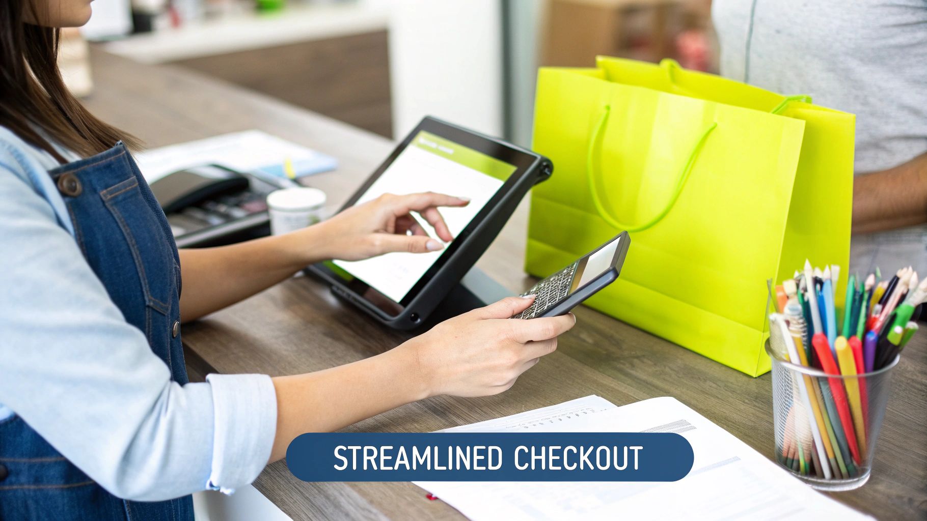 A secure padlock icon superimposed over a shopping cart on a smartphone screen, symbolizing a secure and optimized checkout process.