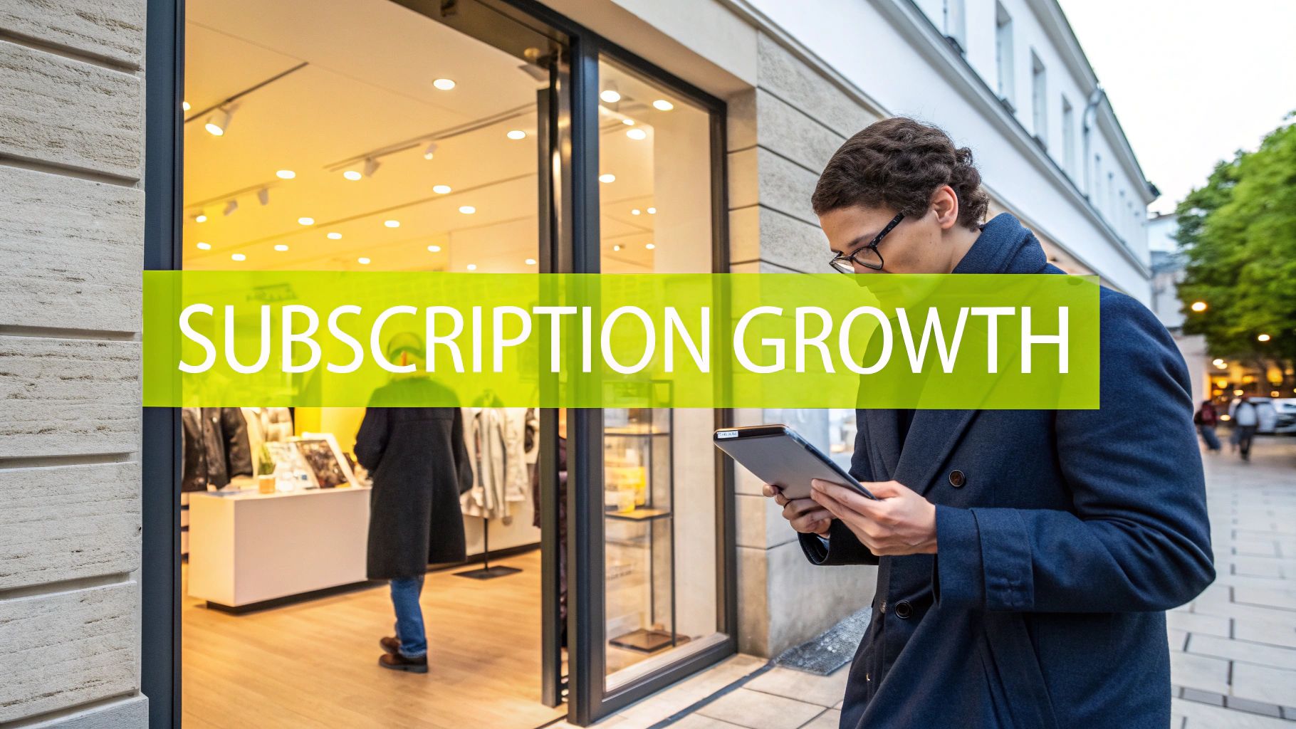 People interacting with subscription-based products on various devices