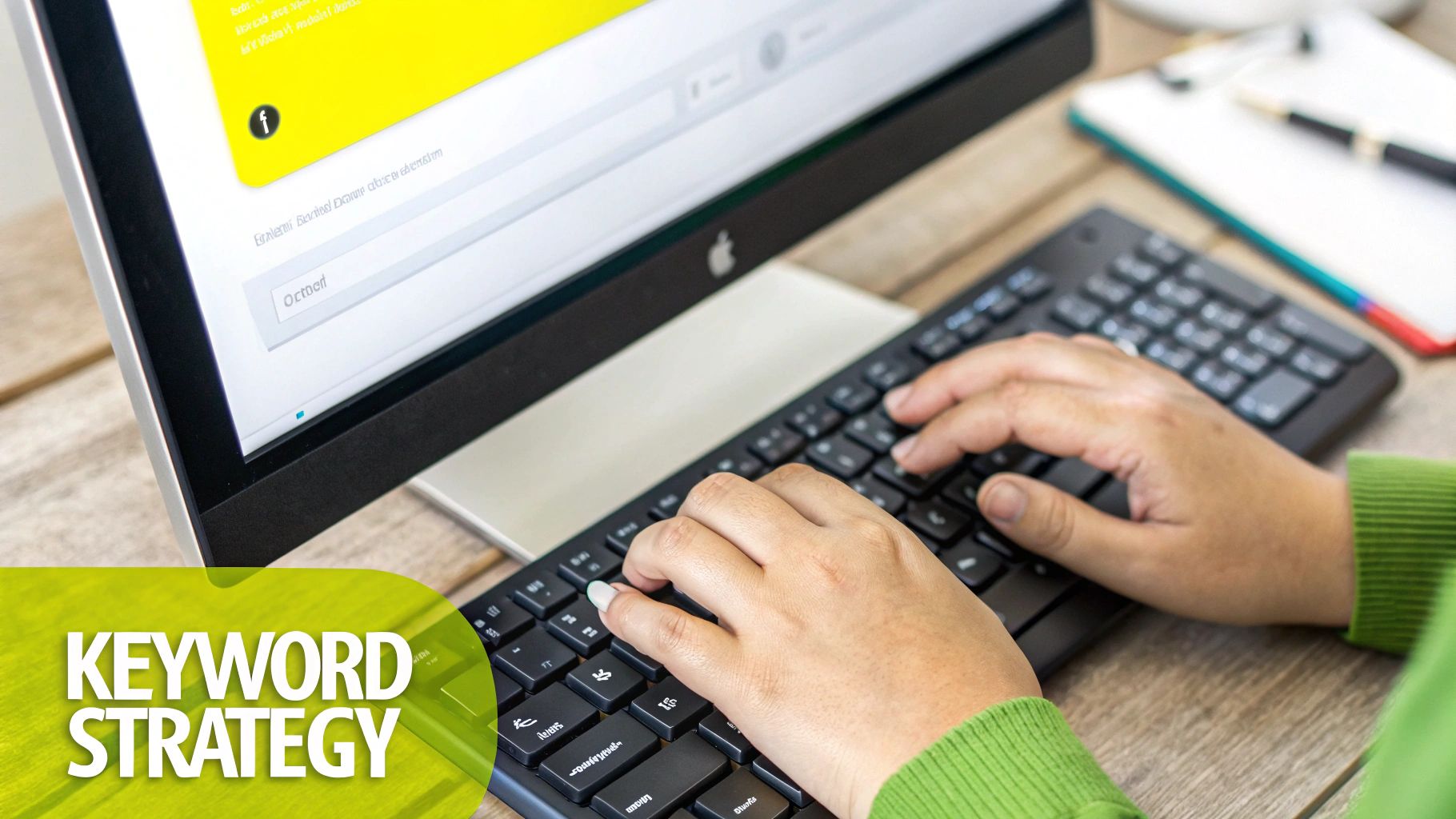 A person at a desk analyzing keyword data on multiple screens, connecting SEO and AdWords concepts.