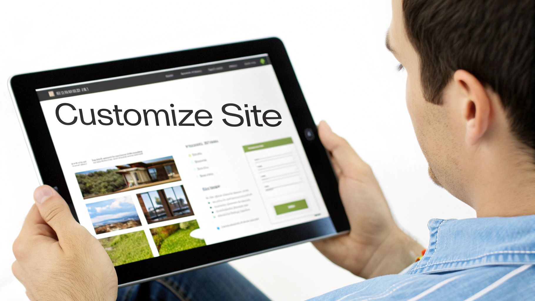 A person using a color palette and design tools on a computer screen to customize a website's layout.