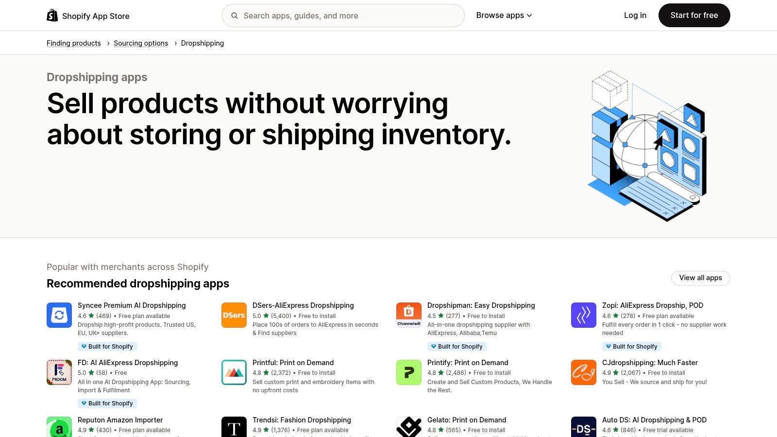 Shopify App Store – Dropshipping category