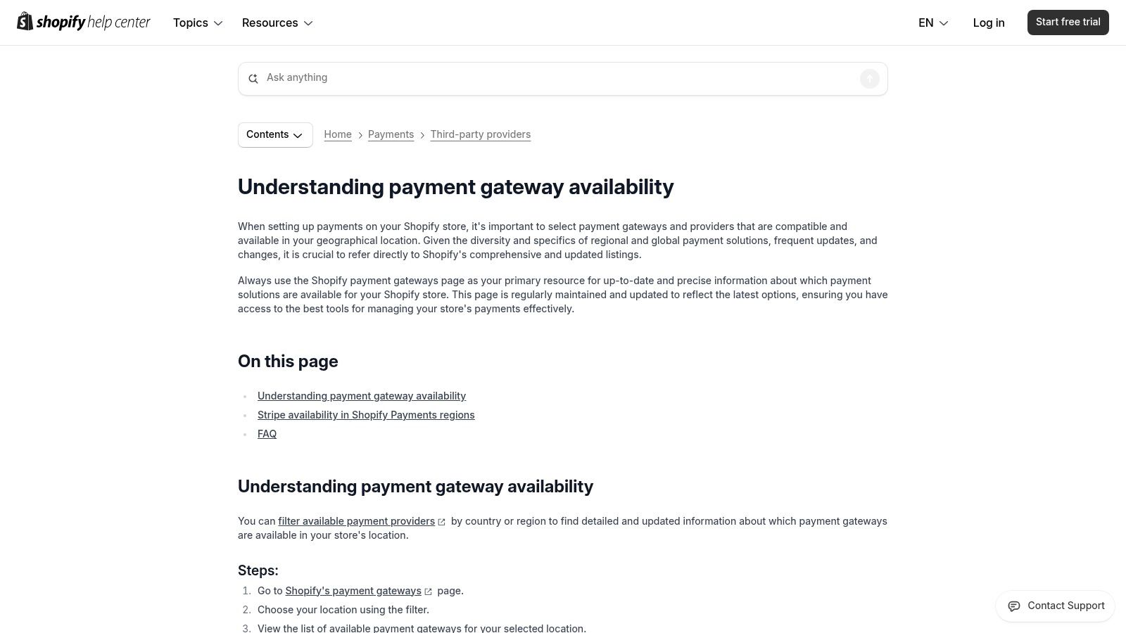 Shopify’s Official Payment Gateway Availability Directory