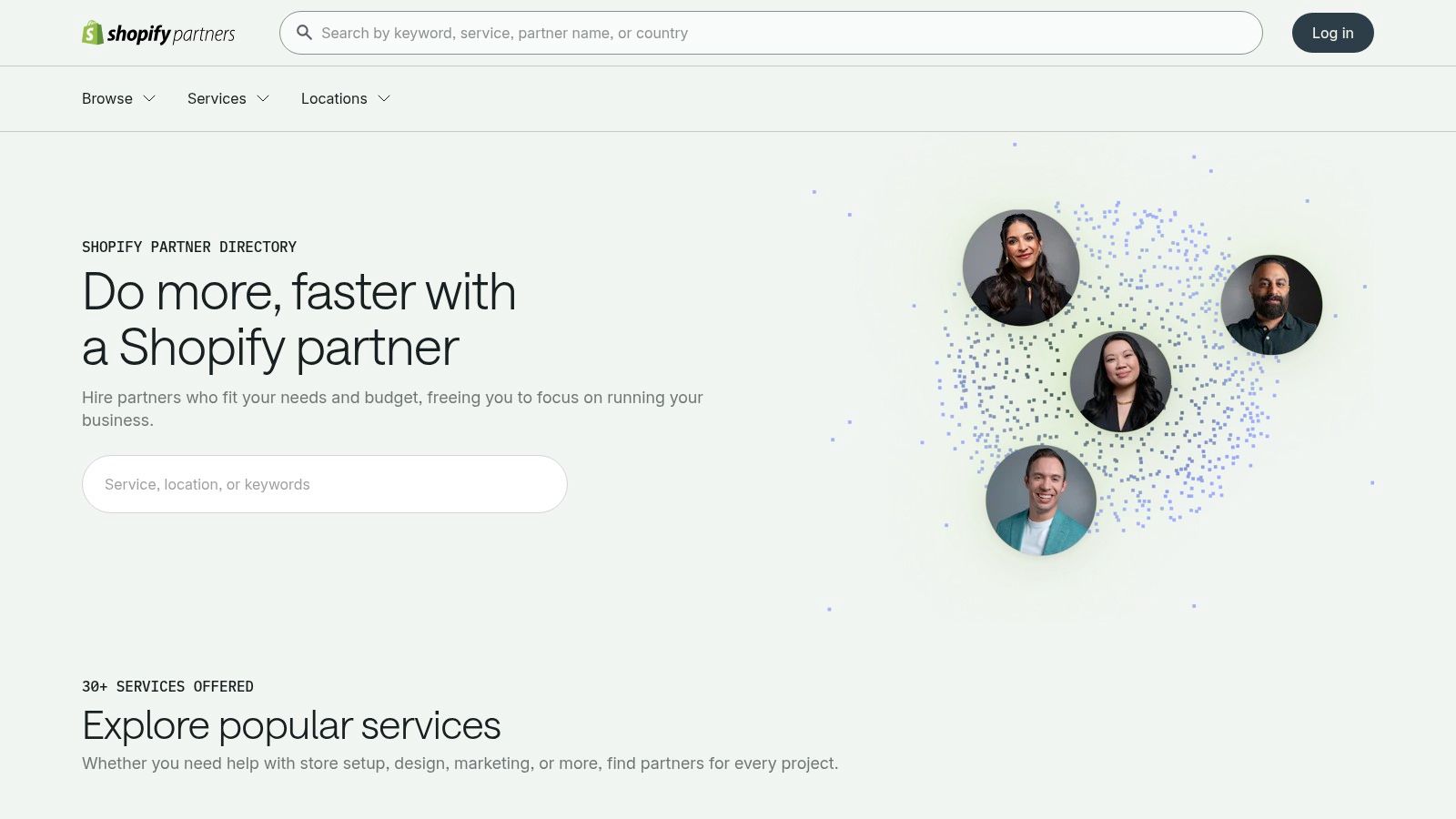 Directorio de socios de Shopify (Mercado de servicios)