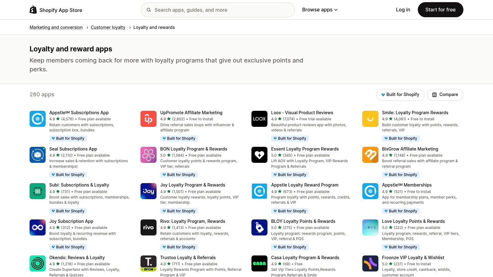 Shopify App Store β Loyalty & Rewards Category