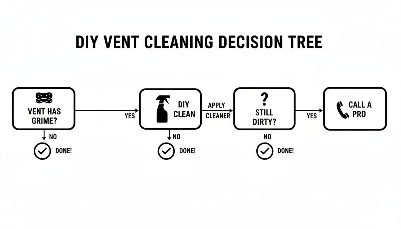 A Canadian Homeowner's Guide To Cleaning Air Vents 2 A DIY vent cleaning decision tree flowchart shows steps from grime detection to calling a professional.