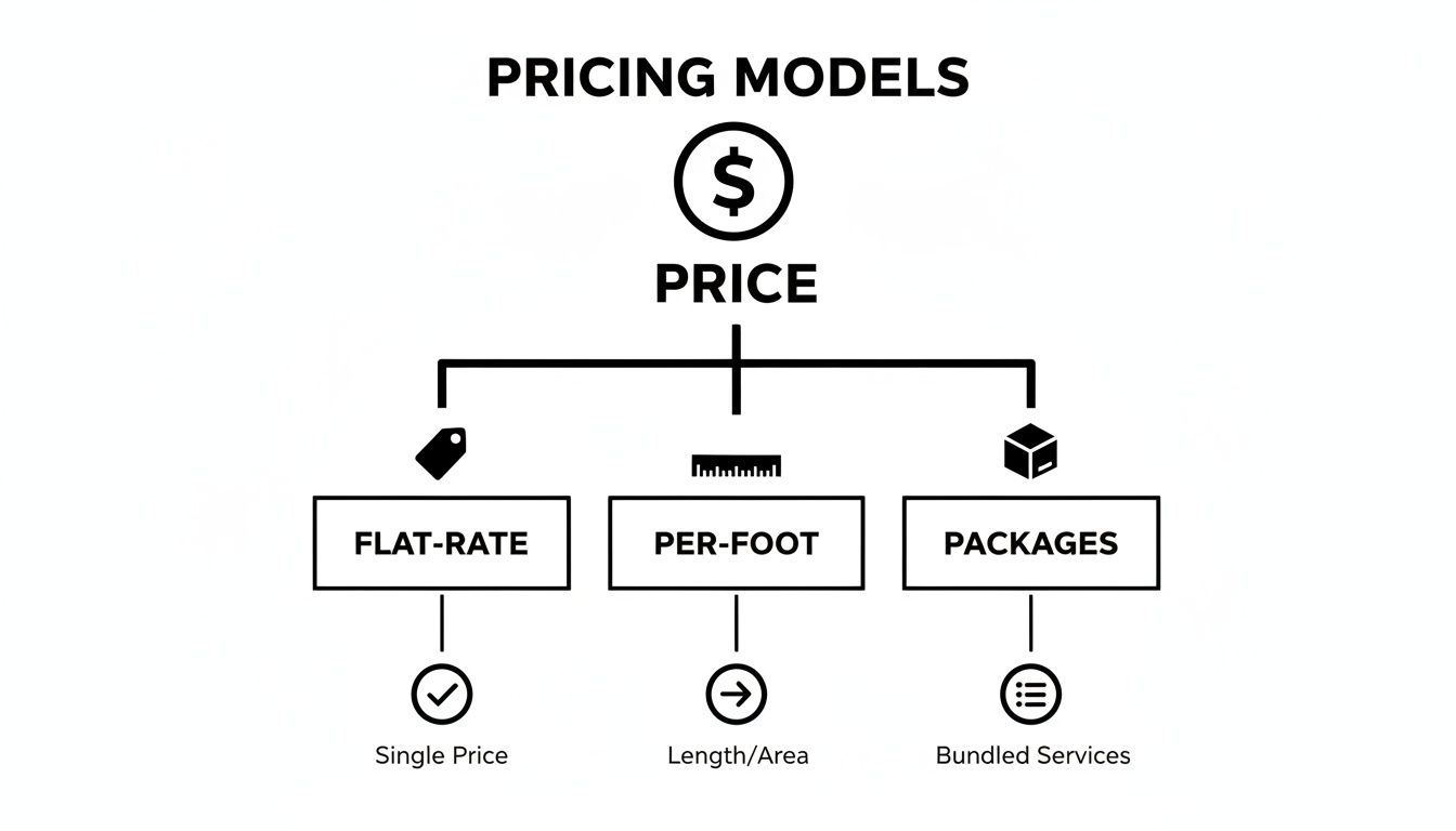 Dryer Duct Cleaning Cost A Complete Canadian Homeowner's Guide 3 A diagram illustrating different pricing models: Flat-rate, Per-foot, and Packages.