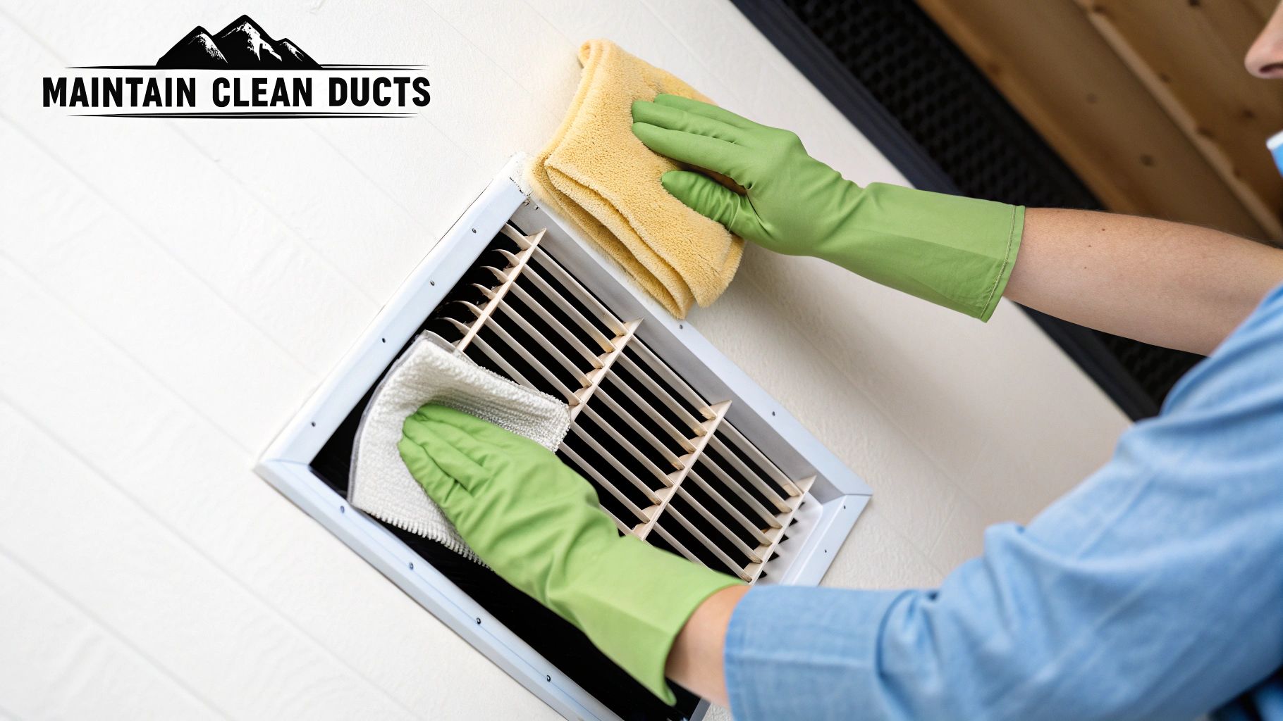 A professional technician using specialized equipment to clean an air duct.