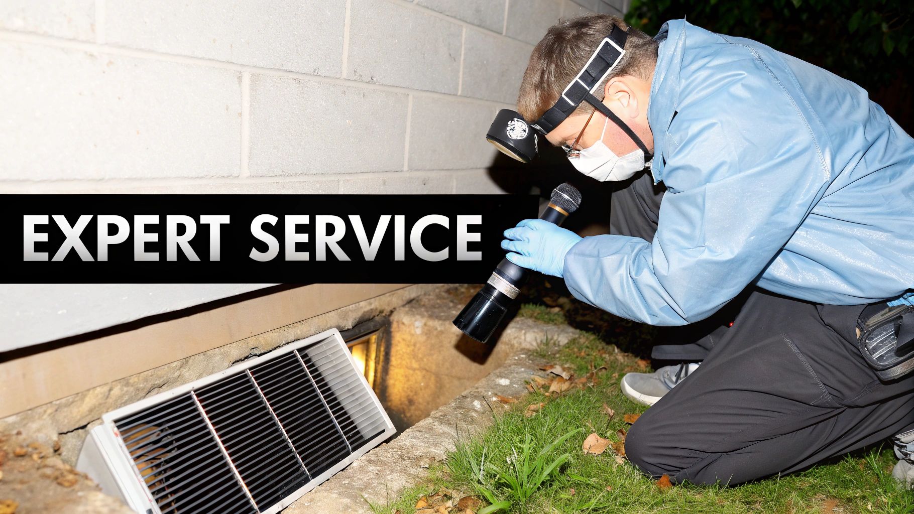 A professional duct cleaner in uniform using specialized equipment to clean a home's ventilation system.