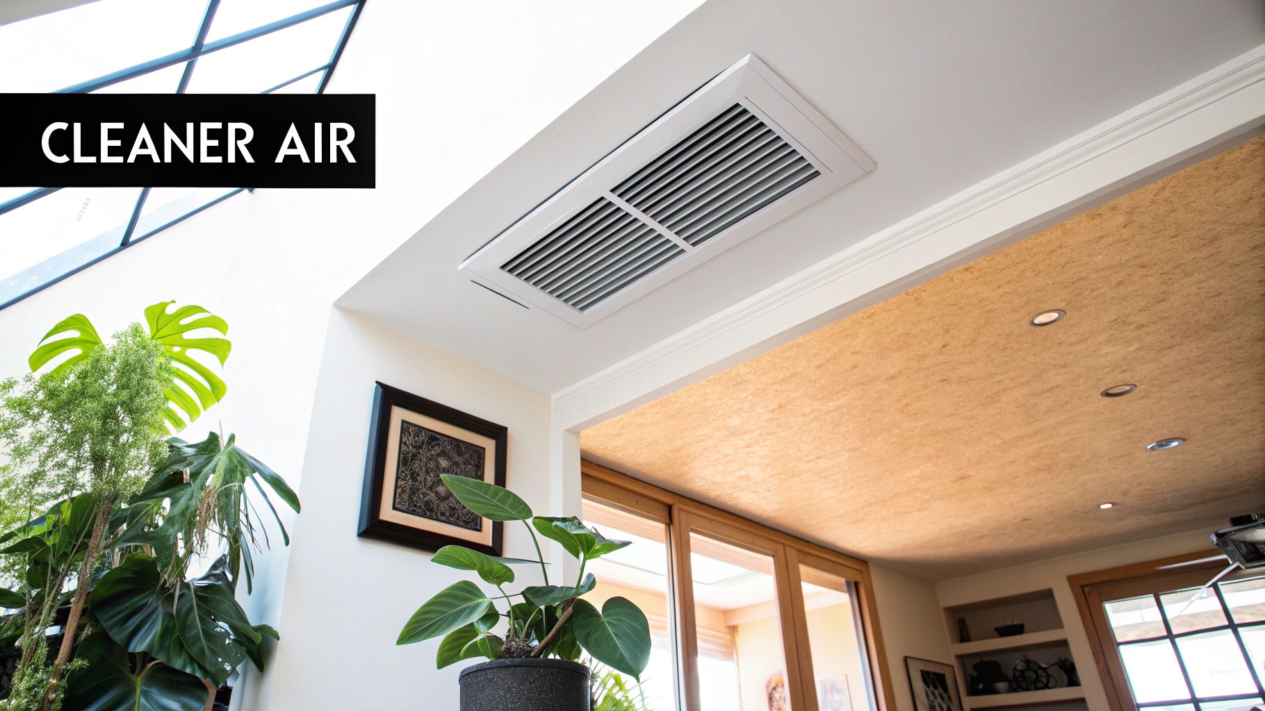 Clean air duct with a vacuum hose inside, showing the cleaning process.