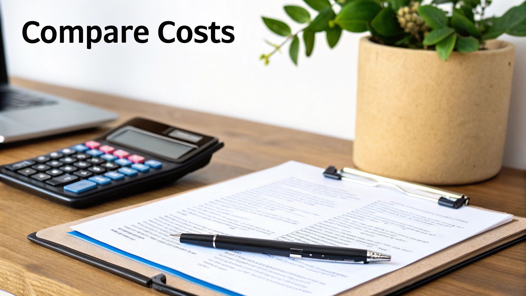 A calculator and pen resting on a financial document, symbolizing the cost analysis of duct cleaning services.