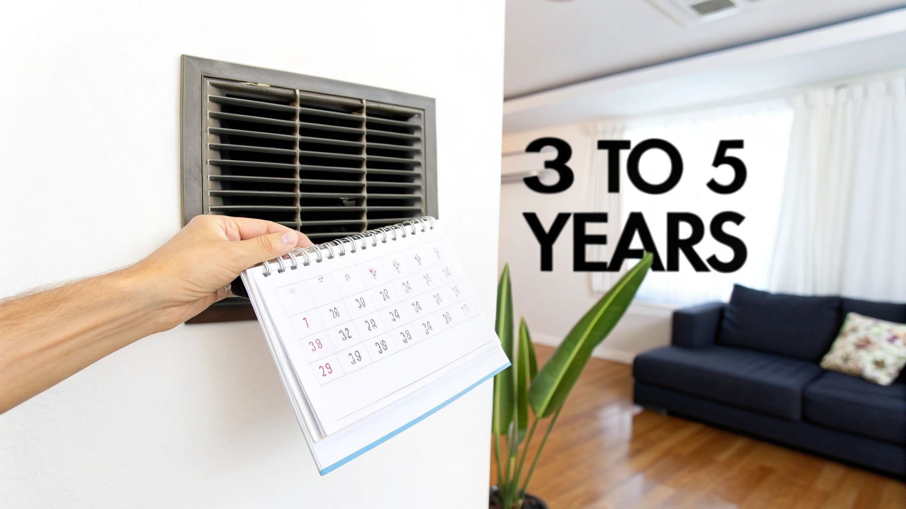 A professional technician cleaning a home's air duct system with a specialized hose and brush.