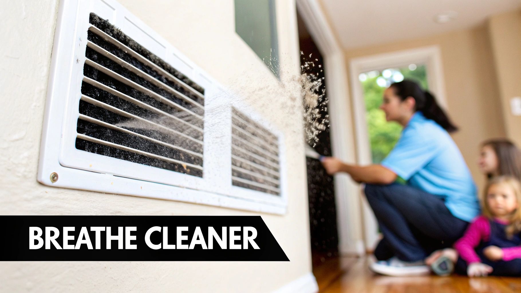 A professional technician cleaning an air duct with a specialized hose and brush.