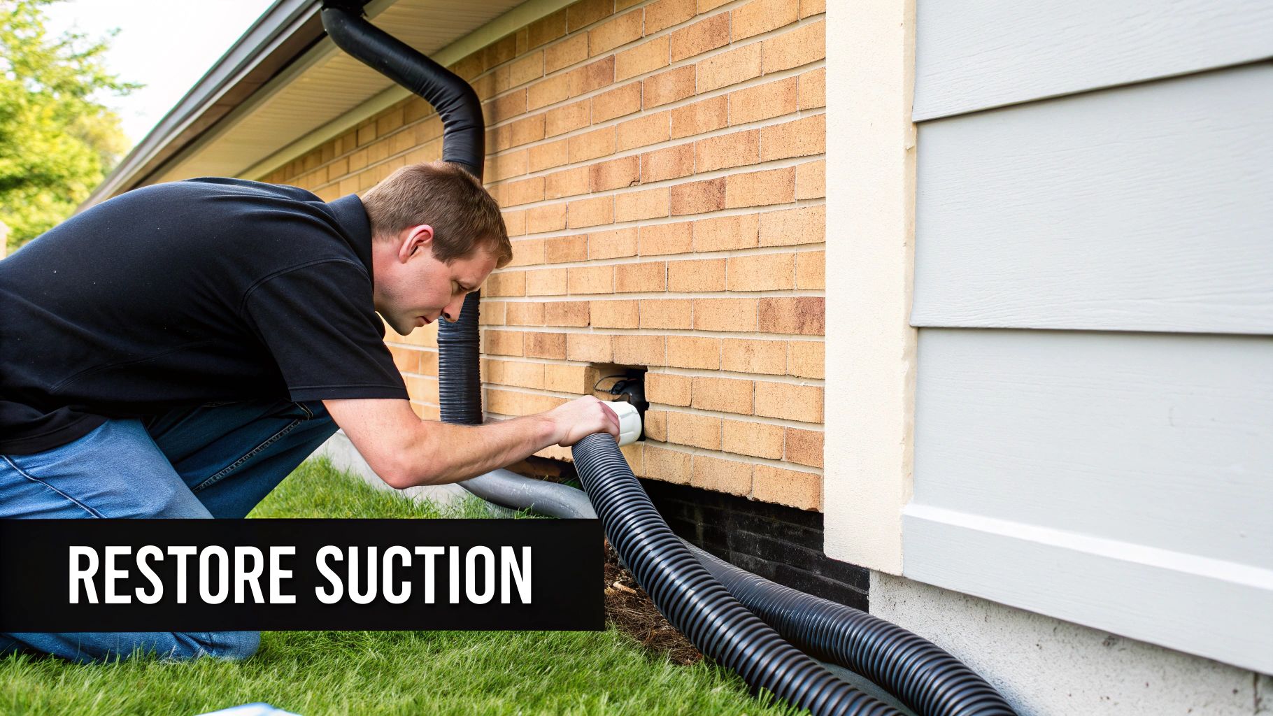 A person checking the hose of a central vacuum system