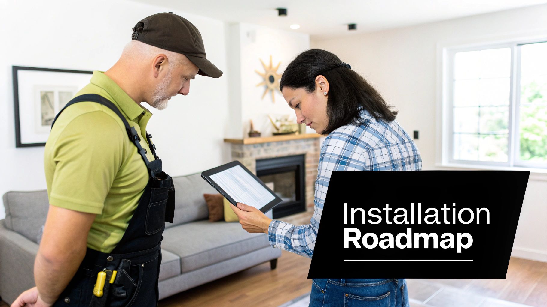 A modern, high-efficiency furnace installed in a clean basement utility room, showing ductwork and connections.
