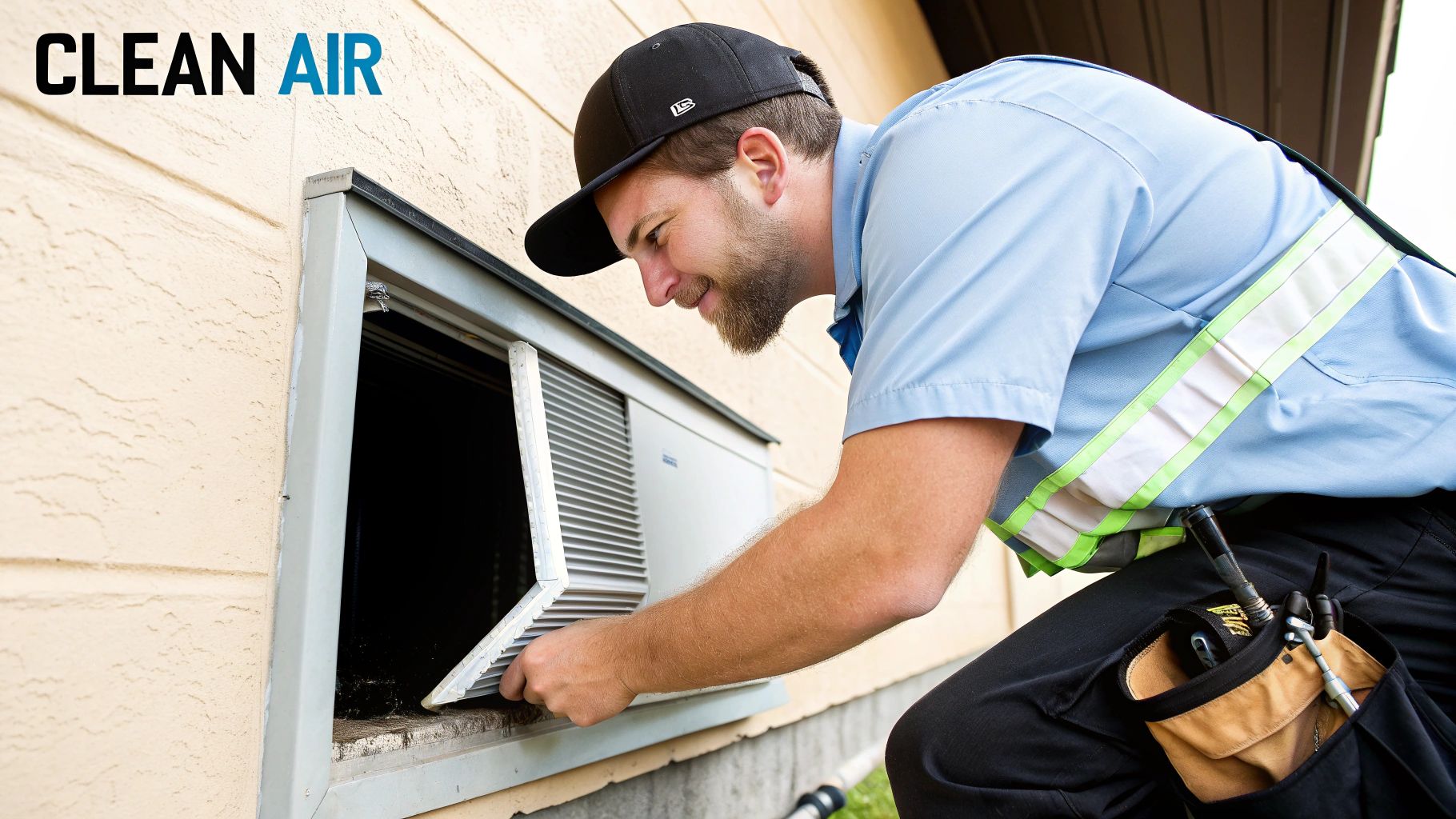 A technician inspecting a home's air duct system with a specialized camera.