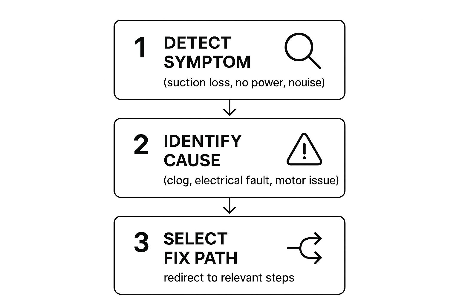 Infographic about central vacuum troubleshooting guide