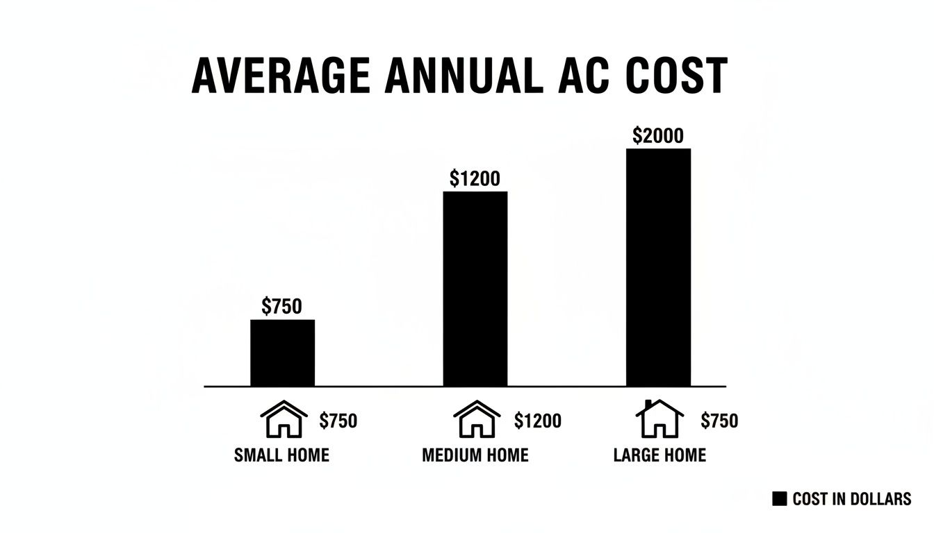 Bar chart showing average annual AC costs for small, medium, and large homes.