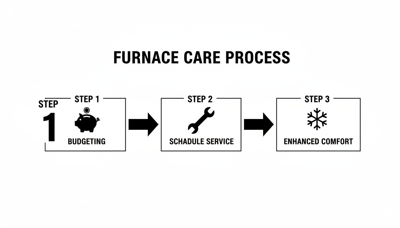 A three-step furnace care process: budgeting, scheduling service, and enhanced comfort.