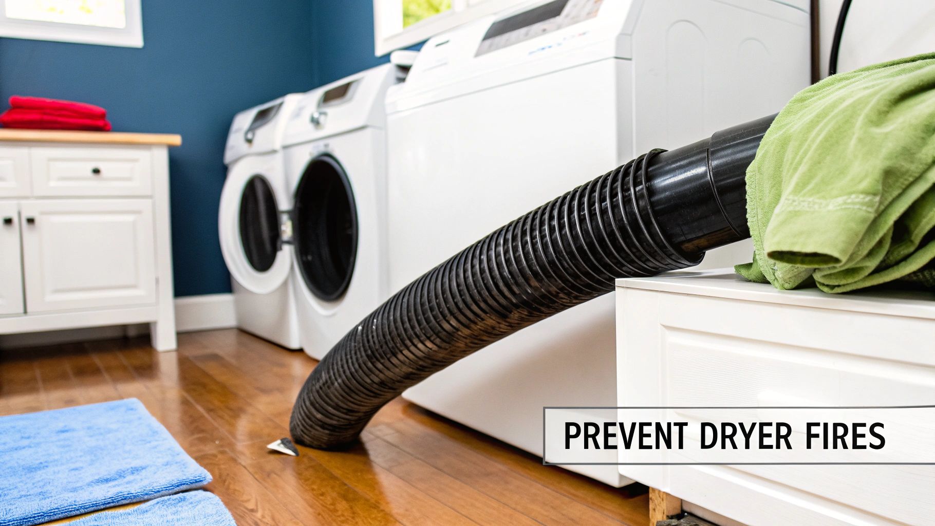 Close-up of a dryer vent filled with lint, showing a fire hazard.