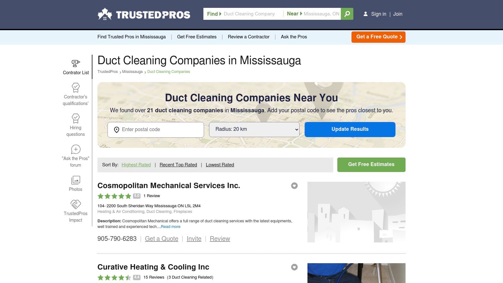 TrustedPros – Duct Cleaning Companies in Mississauga