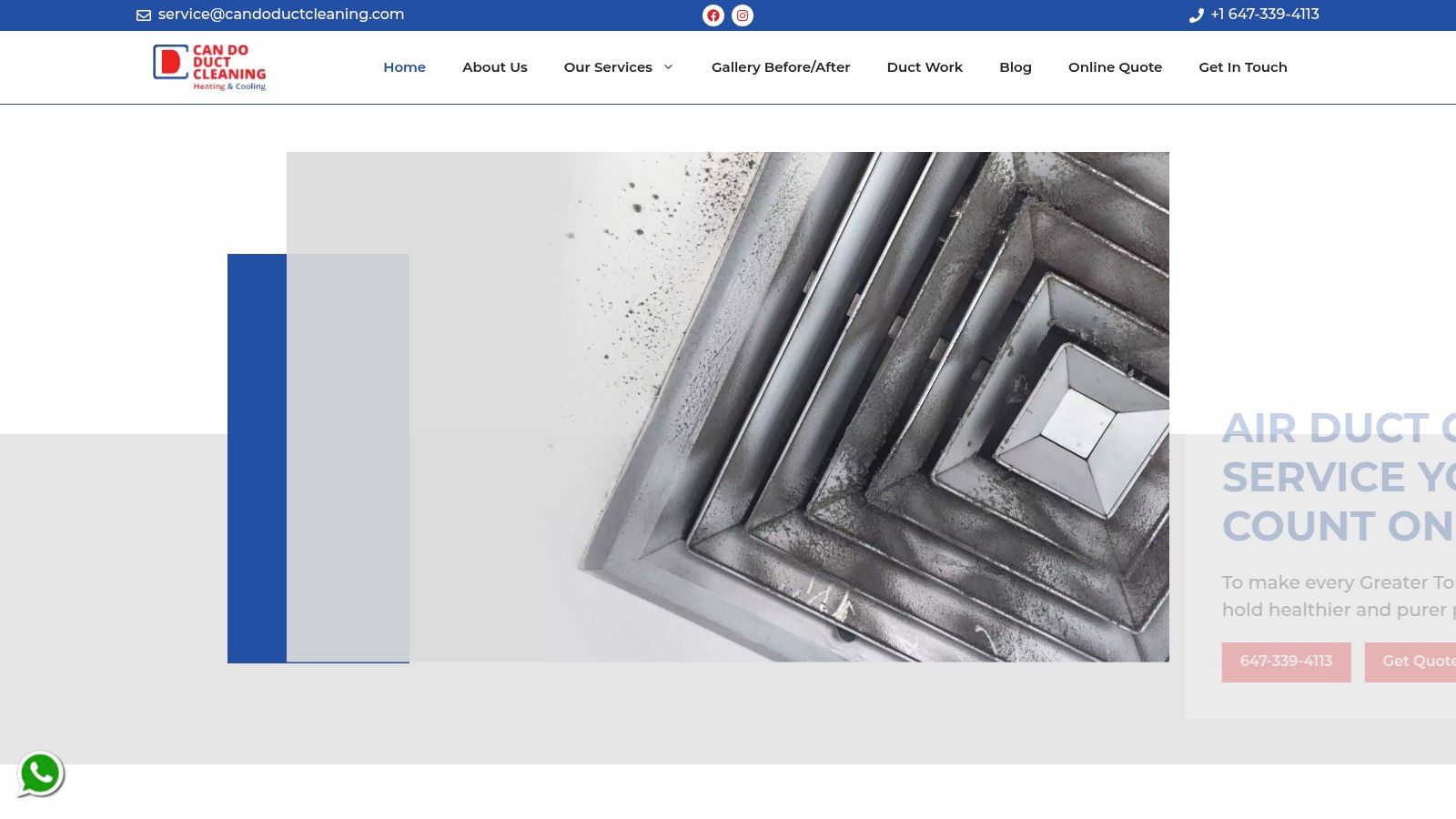 A dirty air duct before cleaning, showing accumulated dust and debris