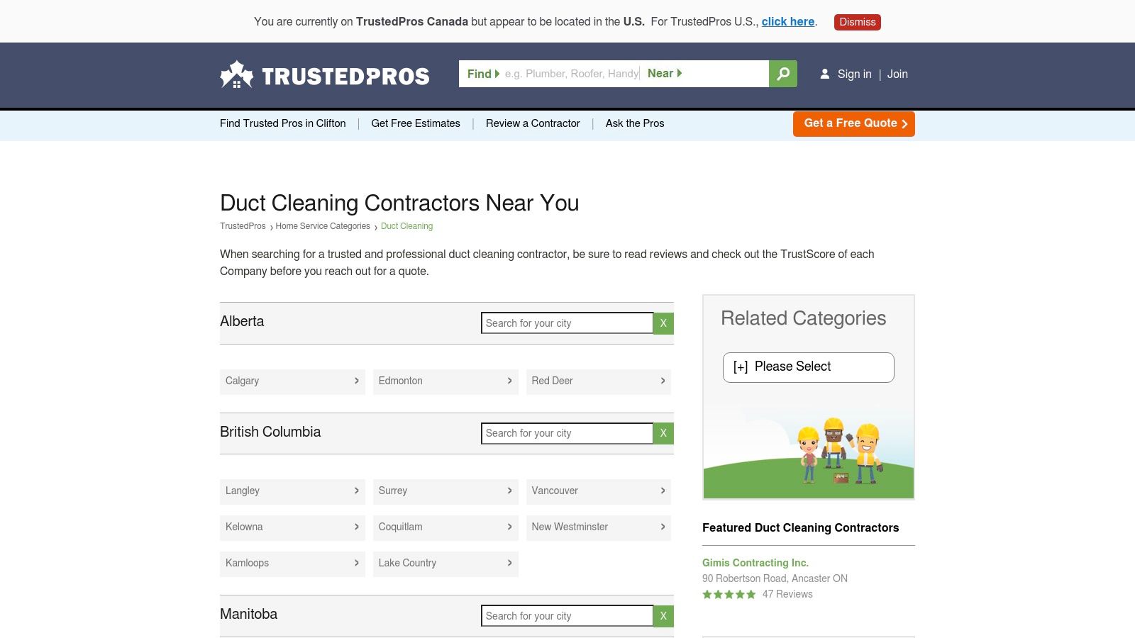 TrustedPros showing local service provider profiles