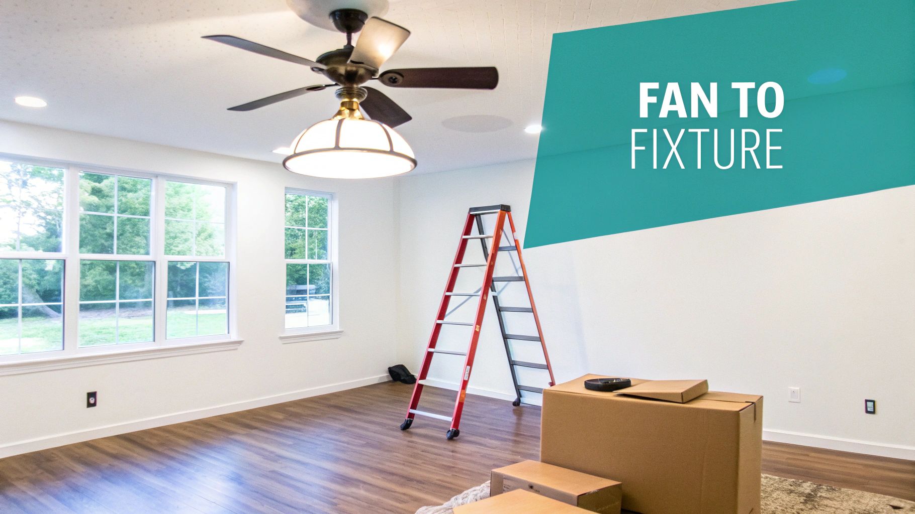 A modern, stylish light fixture hanging from a ceiling, replacing an old fan.