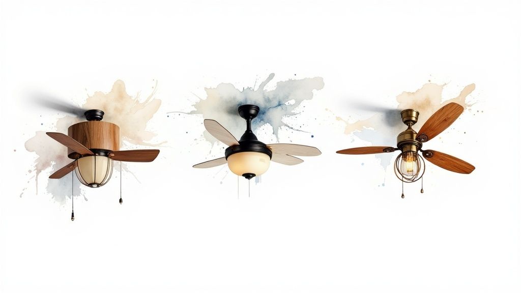 A stylish, modern ceiling fan with an integrated LED light kit, showcasing a sleek and minimalist design.