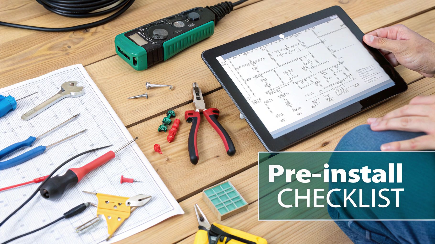A person working on the wiring of a ceiling fan during installation.