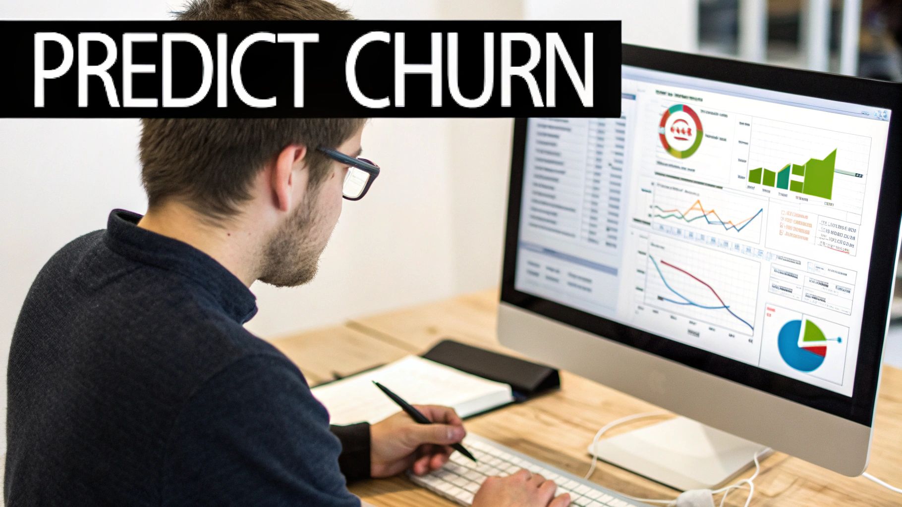 A person analyzing graphs and charts on a large screen, symbolizing the measurement of retention strategies.