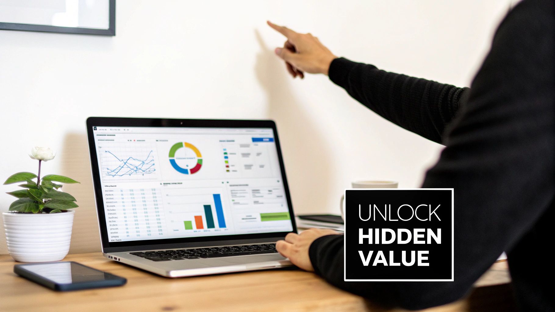 A magnifying glass hovering over a website analytics chart, symbolizing the process of identifying anonymous visitors.