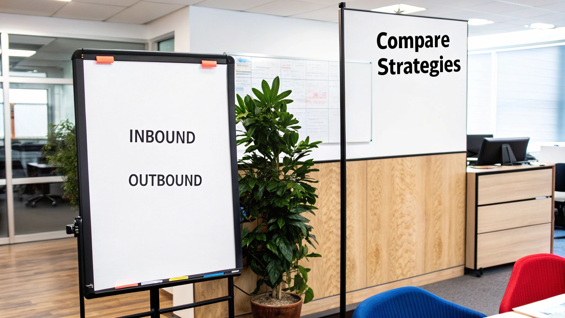 Two arrows pointing in opposite directions representing the different approaches of inbound and outbound lead generation