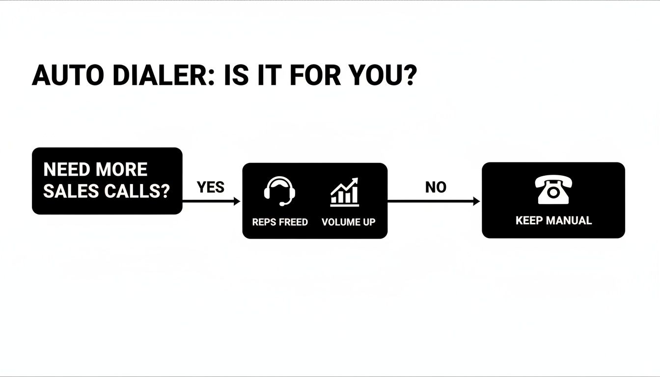 A flowchart explaining whether an auto dialer is right for your sales call needs.