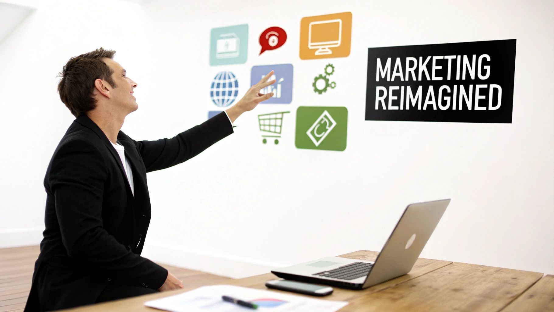 An abstract image showing interconnected data points and AI-driven insights, representing the intelligence of modern marketing.