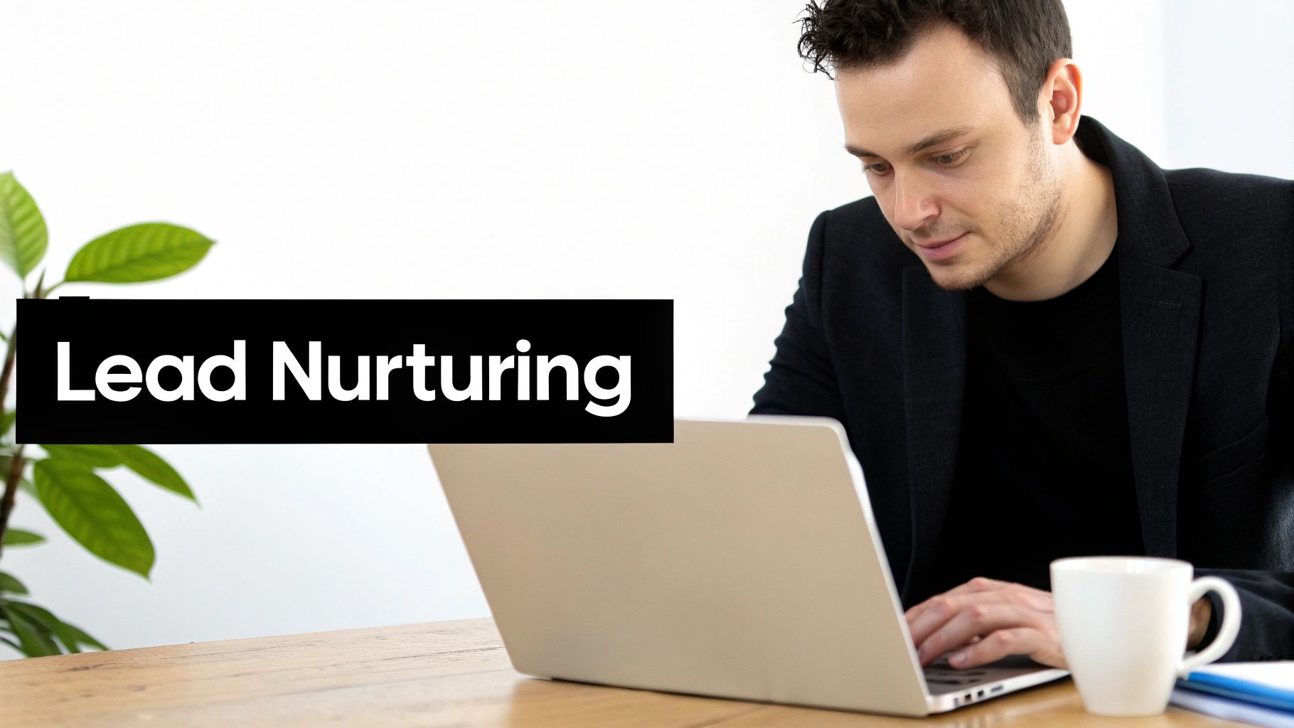 A person working on a laptop, analyzing data charts and graphs on the screen, symbolizing lead nurturing.