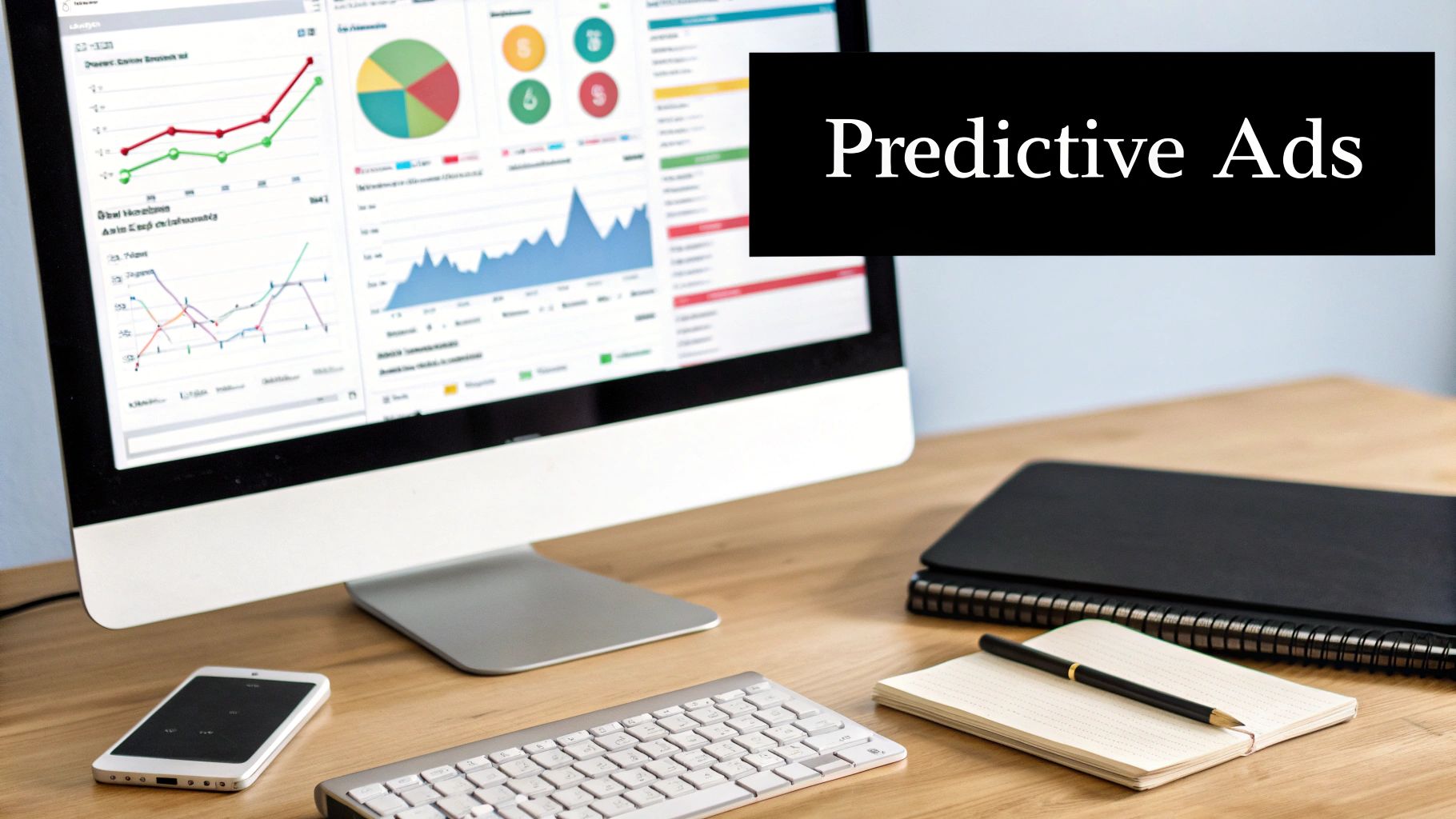 Digital marketing campaign dashboard showing predictive analytics and optimization metrics